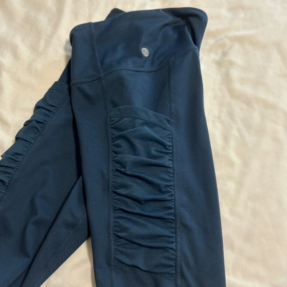 Z by Zella‎ Womens Ruched Side Pocket 7/8 Leggings Teal Blue Small